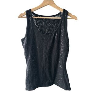 Teez-Her Black Sequin Secret Shaper Tank Top Large Bodycon Shapewear Slimming